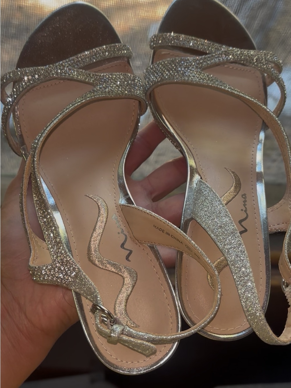 Nina Glitter Strappy Silver Evening Heels